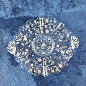 Fostoria Baroque Chintz Serving Platter with Handles 10 1/8" Diameter Cake Plate